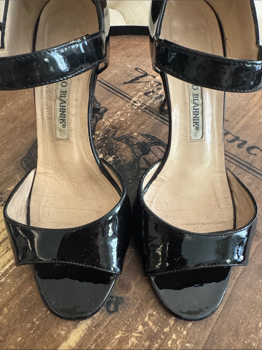 Manolo Blahnik Black Patent Mary Jane Heeled Sandals - Picture 4 of 15